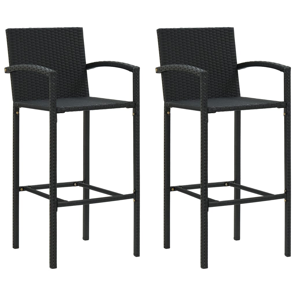 3-tlg. Garten-Bar-Set mit Armlehnen Poly Rattan Schwarz