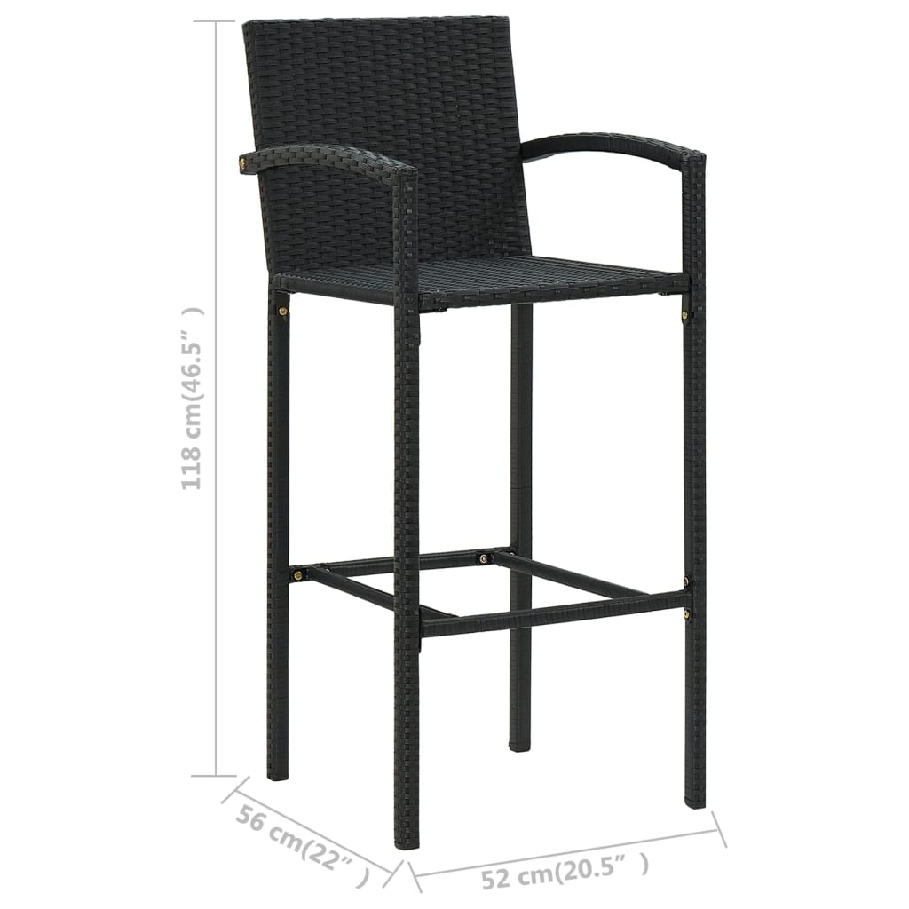 3-tlg. Garten-Bar-Set mit Armlehnen Poly Rattan Schwarz