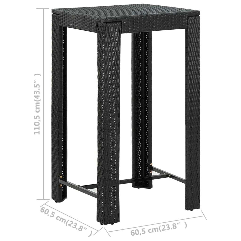 5-tlg. Garten-Bar-Set mit Armlehnen Poly Rattan Schwarz