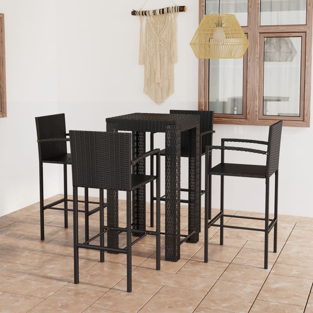 5-tlg. Garten-Bar-Set mit Armlehnen Poly Rattan Schwarz