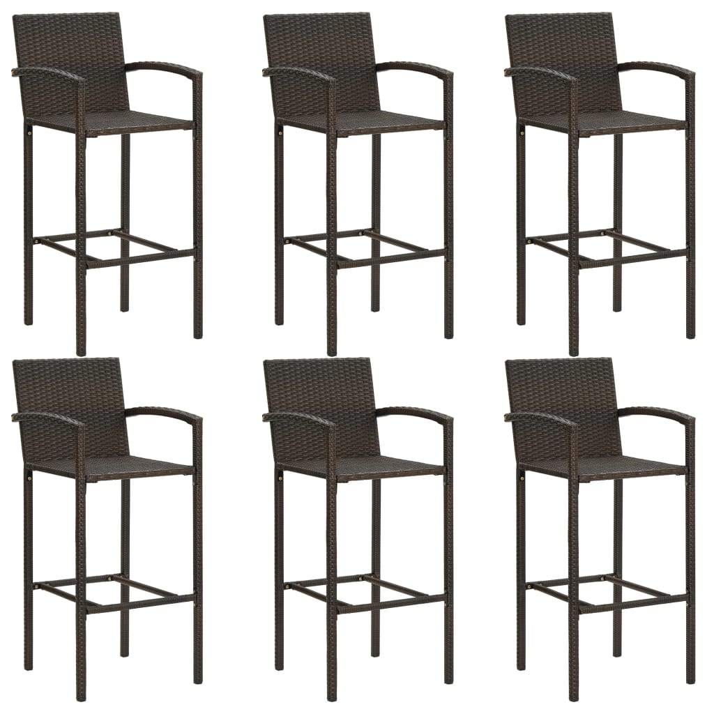 7-tlg. Garten-Bar-Set mit Armlehnen Poly Rattan Braun