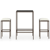 Thumbnail for 3-tlg. Gartenbar-Set mit Kissen Poly Rattan Braun
