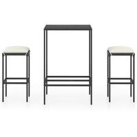 Thumbnail for 3-tlg. Gartenbar-Set mit Kissen Poly Rattan Schwarz