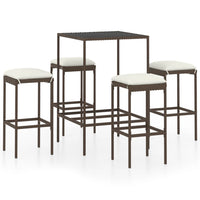 Thumbnail for 5-tlg. Gartenbar-Set mit Kissen Poly Rattan Braun