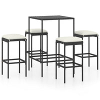 Thumbnail for 5-tlg. Gartenbar-Set mit Kissen Poly Rattan Schwarz