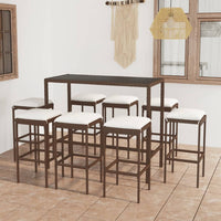 Thumbnail for 9-tlg. Gartenbar-Set mit Kissen Poly Rattan Braun