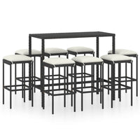Thumbnail for 9-tlg. Gartenbar-Set mit Kissen Poly Rattan Schwarz