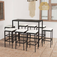 Thumbnail for 9-tlg. Gartenbar-Set mit Kissen Poly Rattan Schwarz