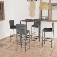Thumbnail for 5-tlg. Gartenbar-Set mit Kissen Poly Rattan Grau
