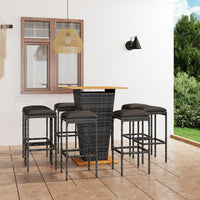Thumbnail for 9-tlg. Gartenbar-Set mit Kissen Poly Rattan Grau