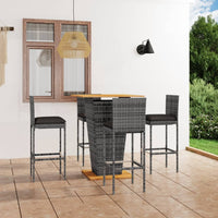 Thumbnail for 5-tlg. Gartenbar-Set mit Kissen Poly Rattan Grau