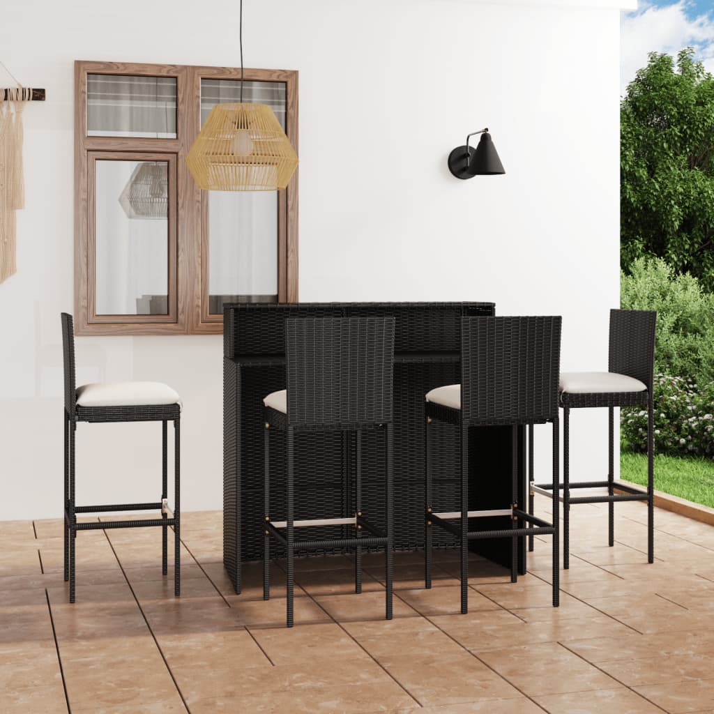 5-tlg. Gartenbar-Set mit Kissen Schwarz