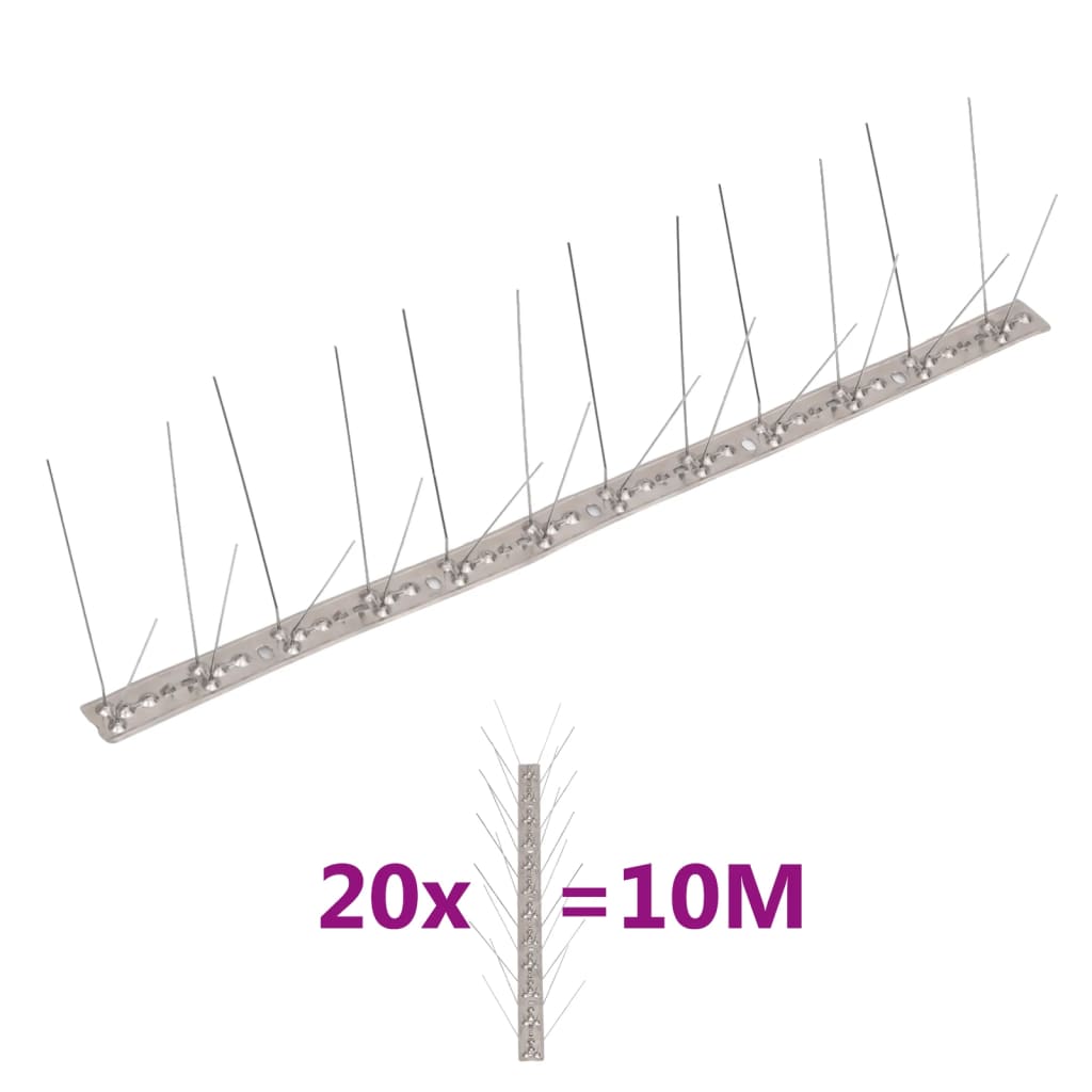 20-tlg. Vogelabwehr-Spikes-Set 10 m Edelstahl 4-reihig