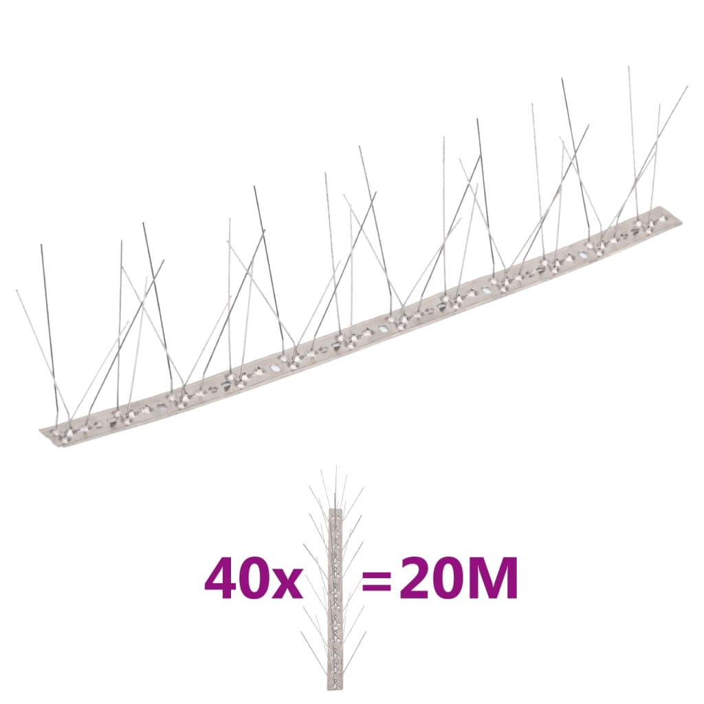 40-tlg. Vogelabwehr-Spikes-Set 20 m Edelstahl 5-reihig