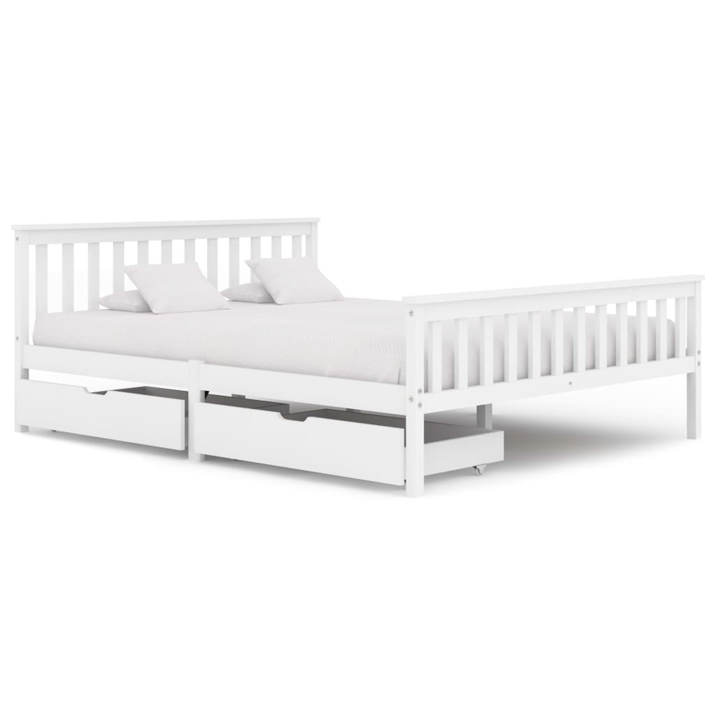 Massivholzbett mit 2 Schubladen Weiß Kiefer 160x200 cm