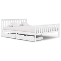 Thumbnail for Massivholzbett mit 2 Schubladen Weiß Kiefer 160x200 cm