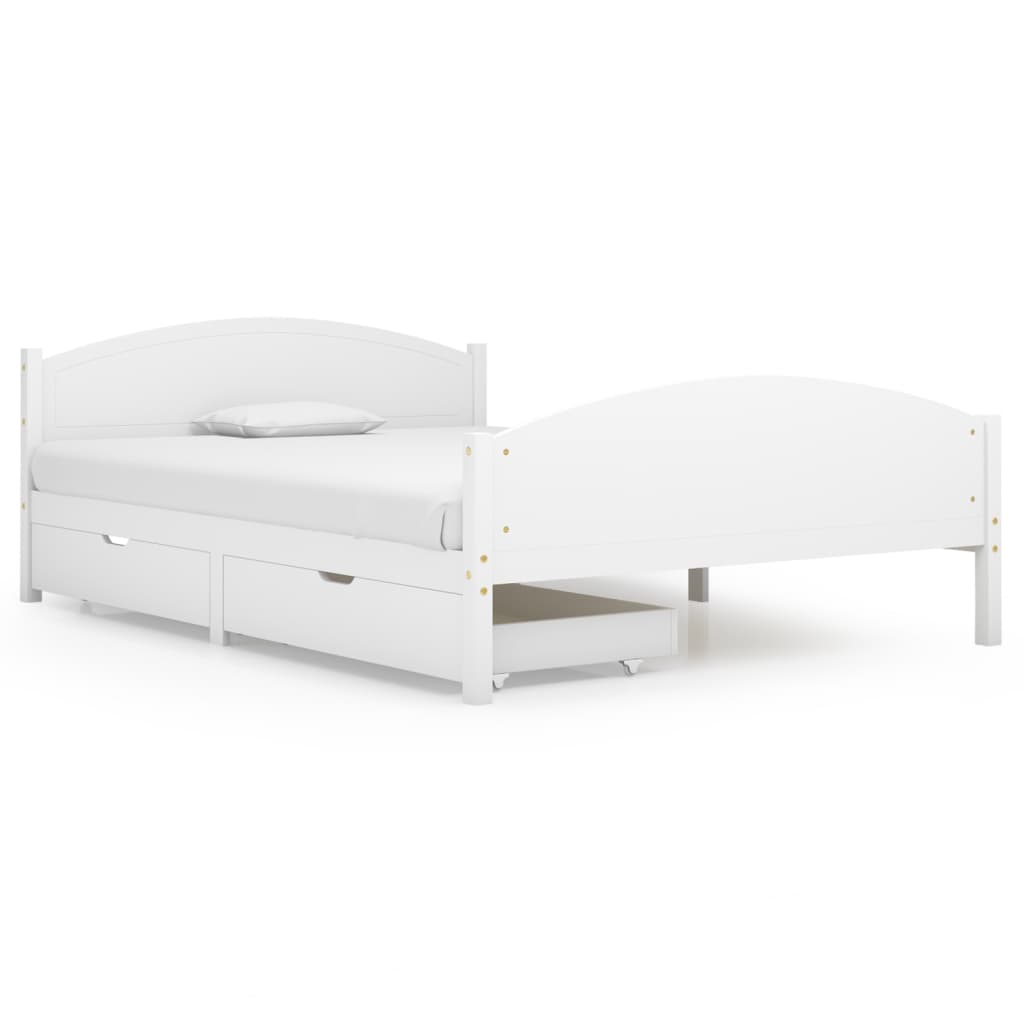 Massivholzbett mit 2 Schubladen Weiß Kiefer 140x200 cm