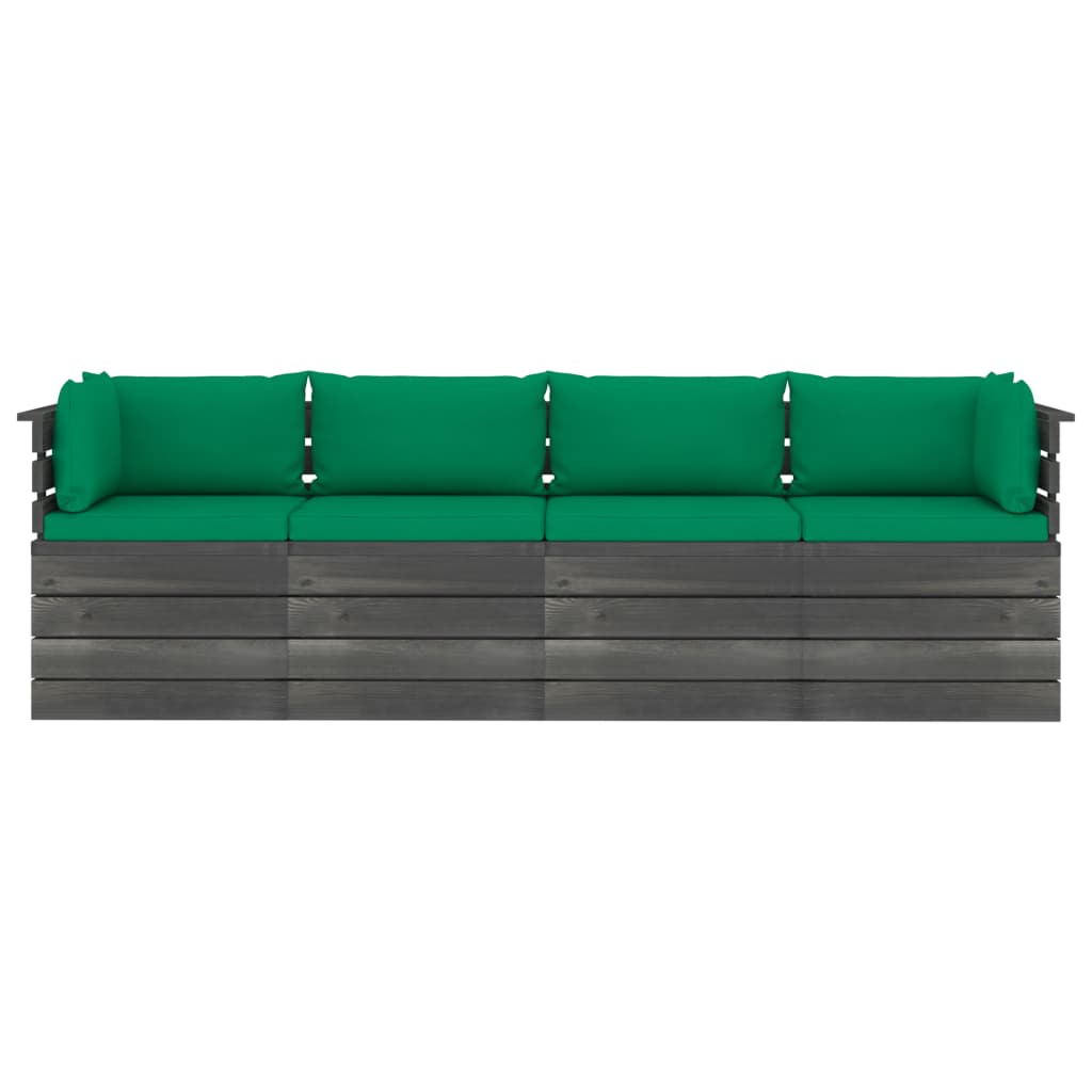 Garten-Palettensofa 4-Sitzer mit Kissen Kiefer Massivholz