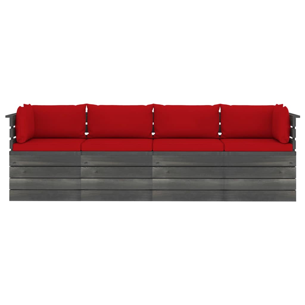 Garten-Palettensofa 4-Sitzer mit Kissen Kiefer Massivholz