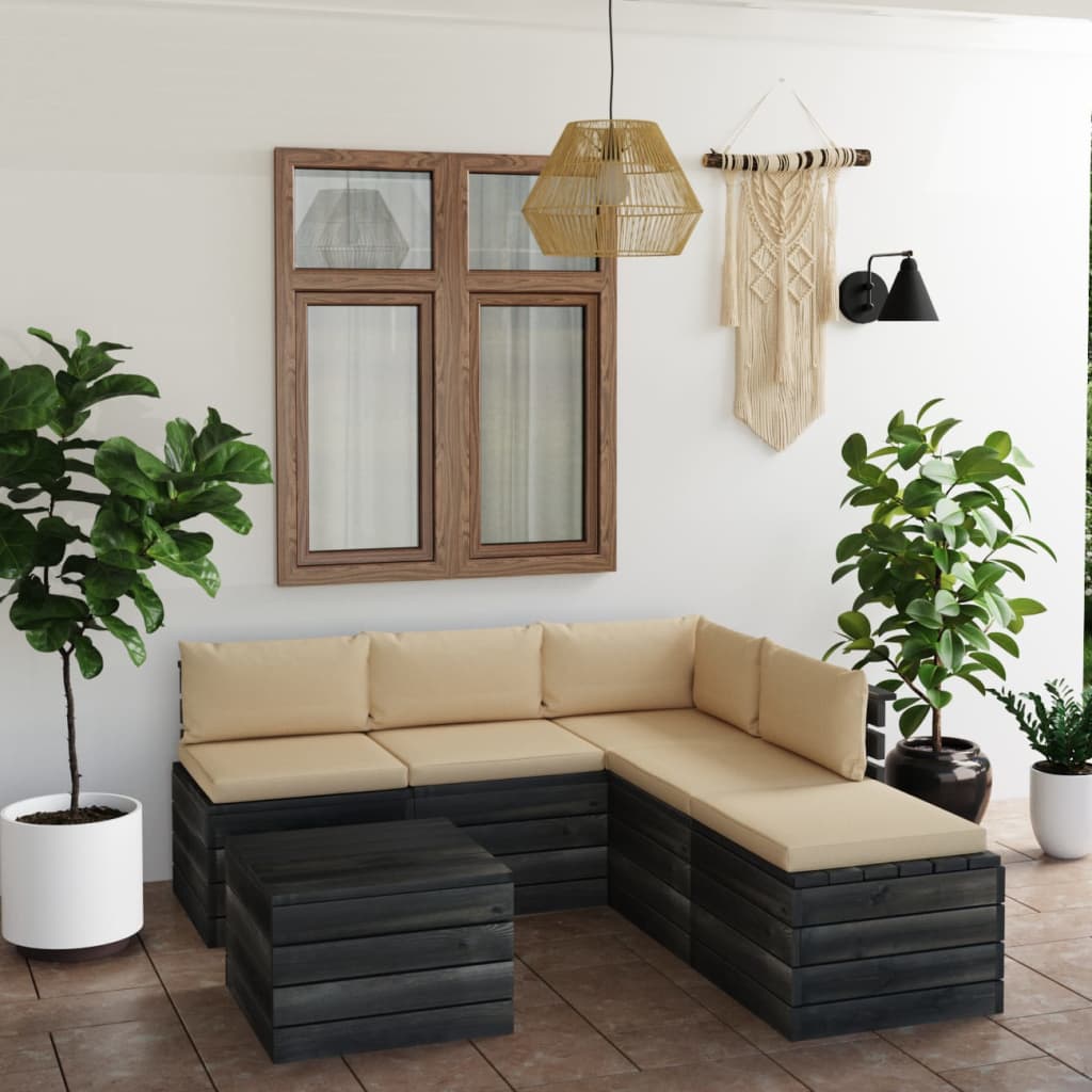 6-tlg. Garten-Sofagarnitur aus Paletten mit Kissen Kiefernholz
