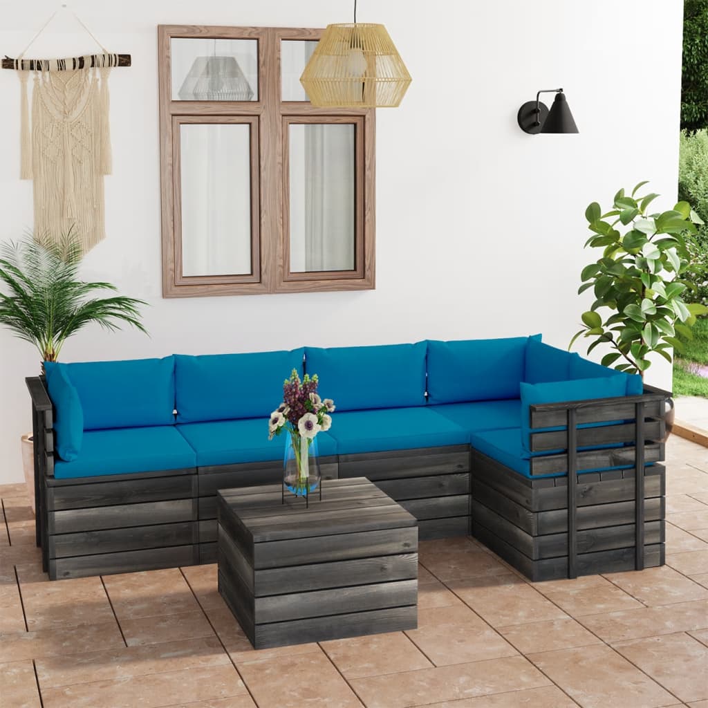 6-tlg. Garten-Sofagarnitur aus Paletten mit Kissen Kiefernholz