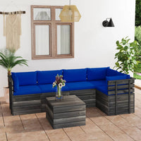Thumbnail for 6-tlg. Garten-Sofagarnitur aus Paletten mit Kissen Kiefernholz