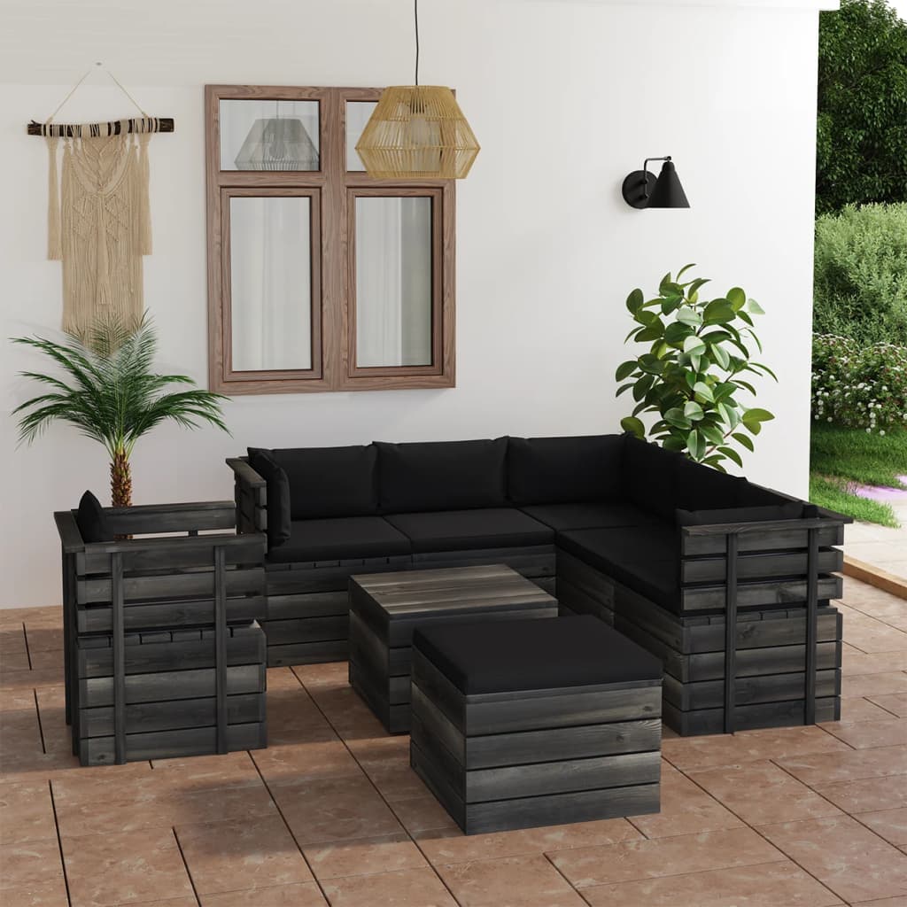 8-tlg. Garten-Sofagarnitur aus Paletten mit Kissen Kiefernholz
