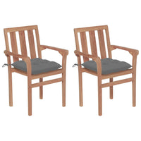 Thumbnail for Gartenstühle 2 Stk. mit Grauen Kissen Massivholz Teak