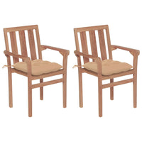 Thumbnail for Gartenstühle 2 Stk. mit Beige Kissen Massivholz Teak