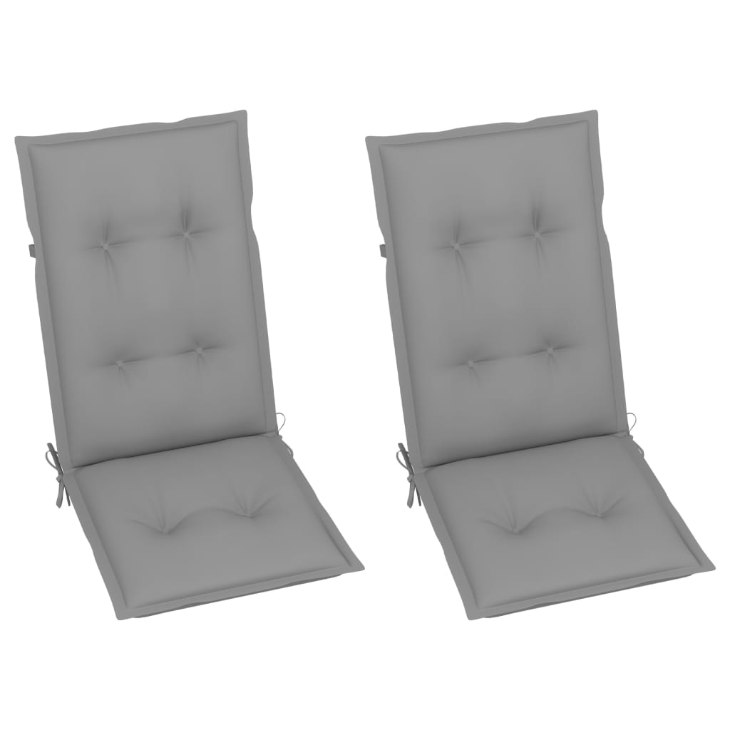 Gartenstühle 2 Stk. mit Grauen Auflagen Massivholz Teak