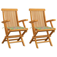 Thumbnail for Gartenstühle mit Blattmuster-Kissen 2 Stk. Massivholz Teak