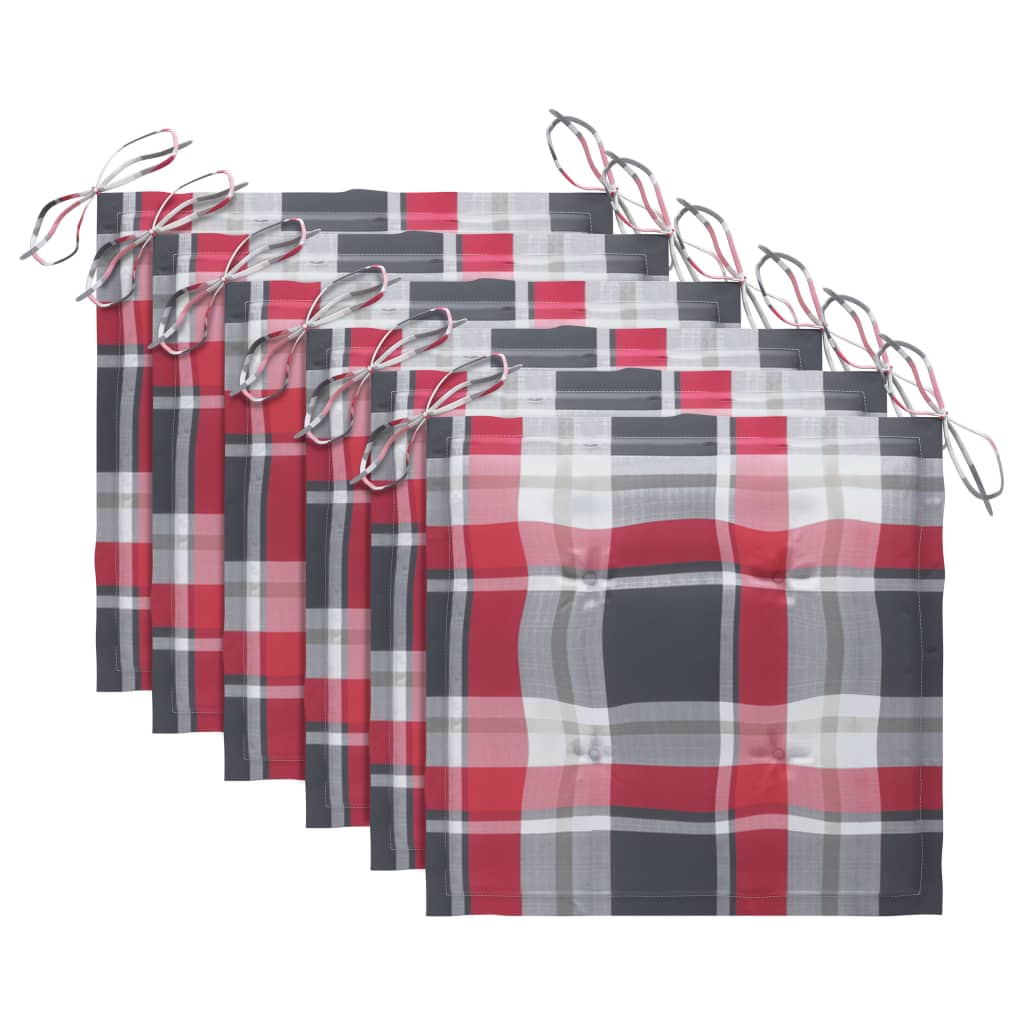 Gartenstühle Rote Karomuster-Kissen 6 Stk. Massivholz Teak