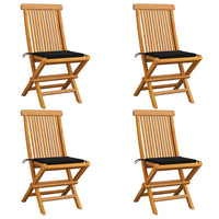Thumbnail for Gartenstühle mit Schwarzen Kissen 4 Stk. Teak Massivholz