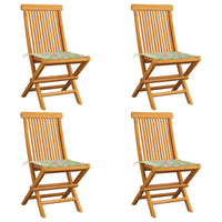 Thumbnail for Gartenstühle mit Blattmuster-Kissen 4 Stk. Massivholz Teak