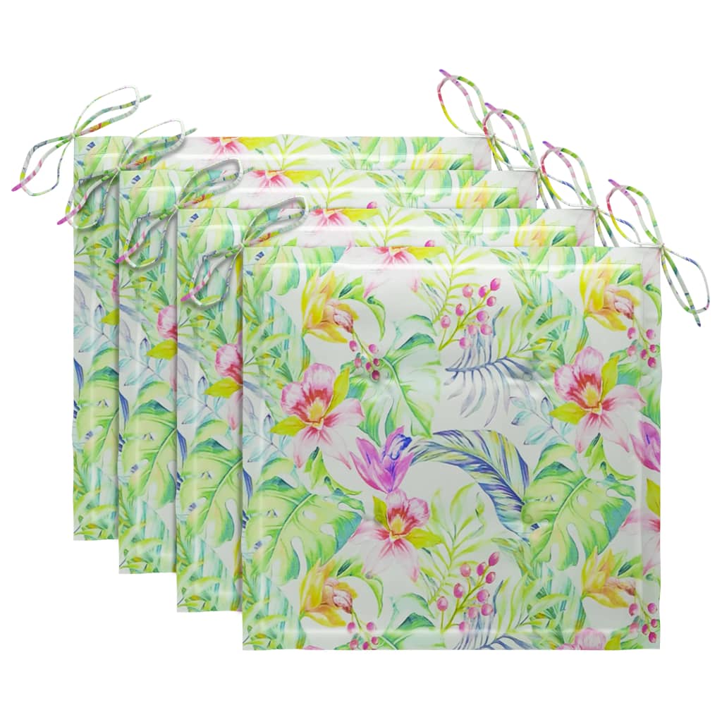 Gartenstühle mit Blattmuster-Kissen 4 Stk. Massivholz Teak