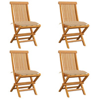 Thumbnail for Gartenstühle mit Beige Kissen 4 Stk. Massivholz Teak
