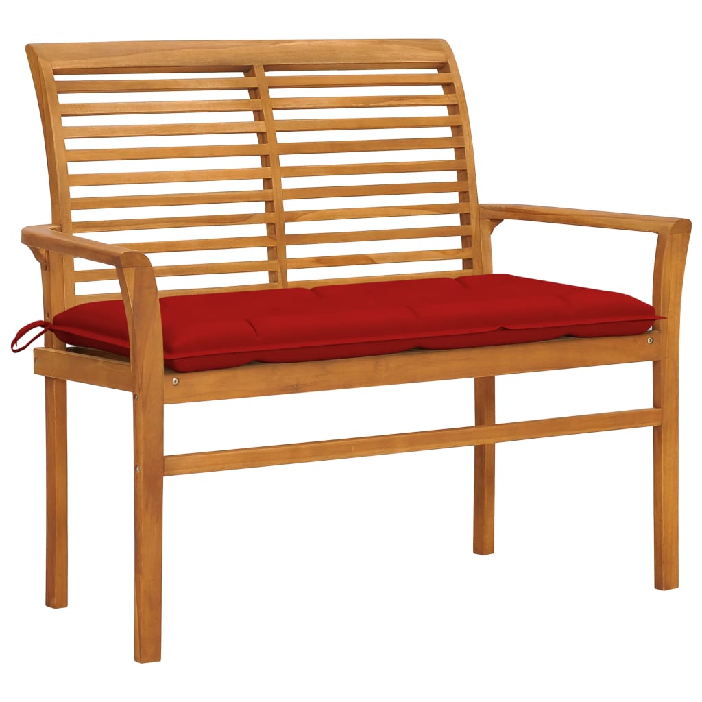 Gartenbank mit Roter Auflage 112 cm Massivholz Teak