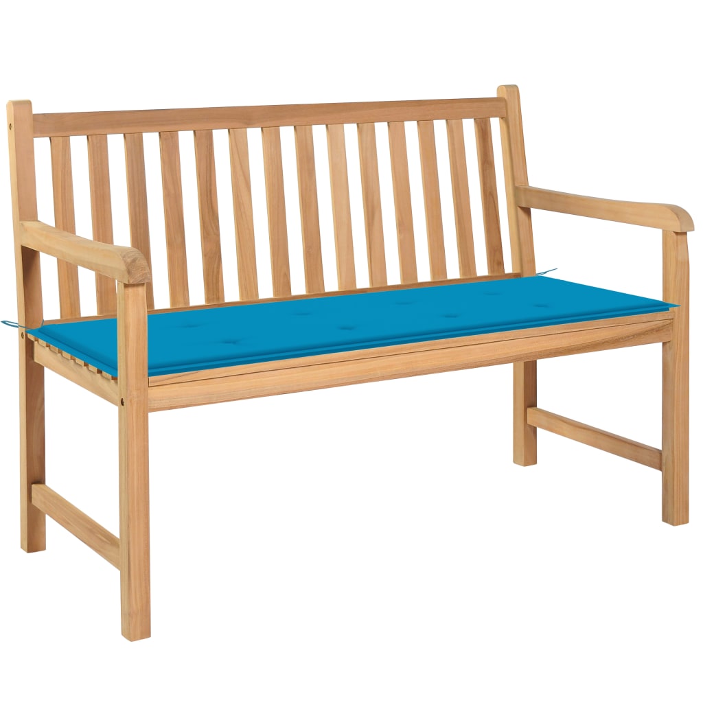 Gartenbank mit Blauer Auflage 120 cm Massivholz Teak