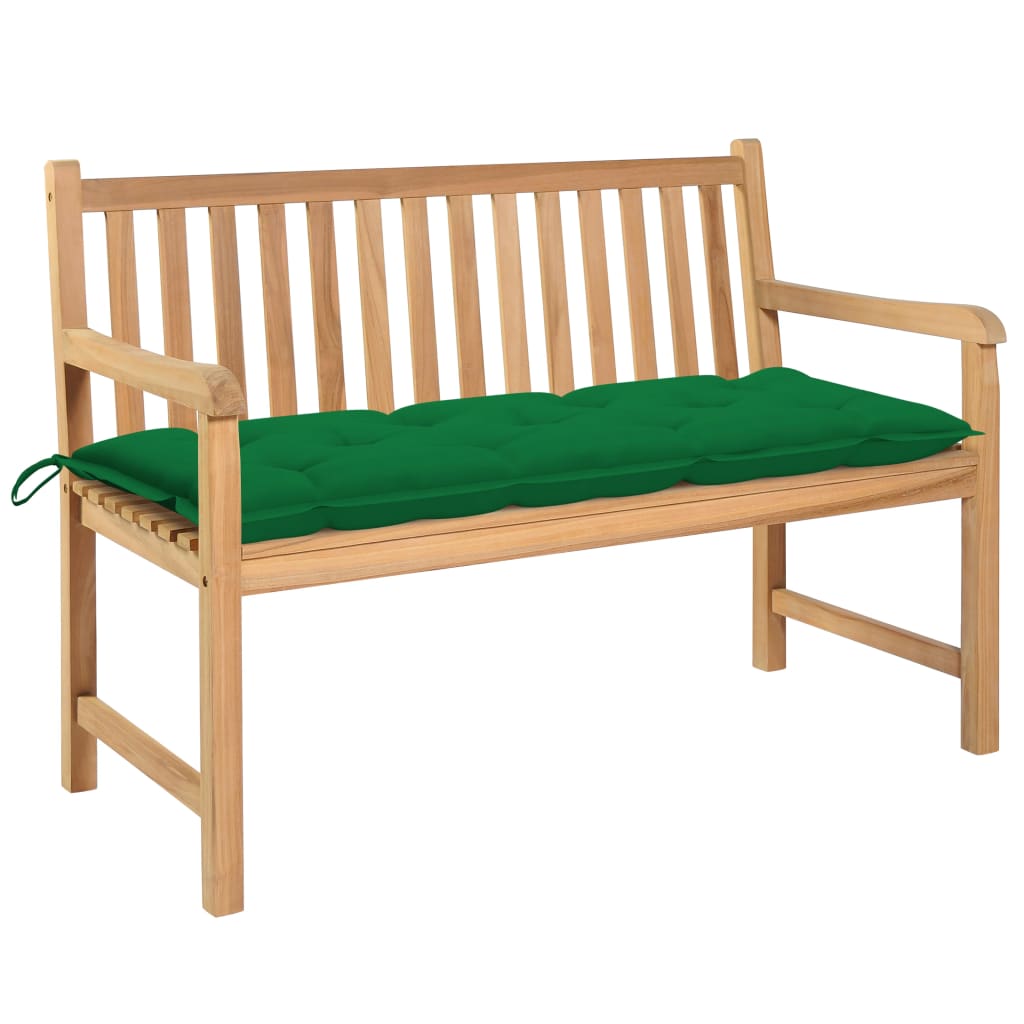 Gartenbank mit Grüner Auflage 120 cm Massivholz Teak