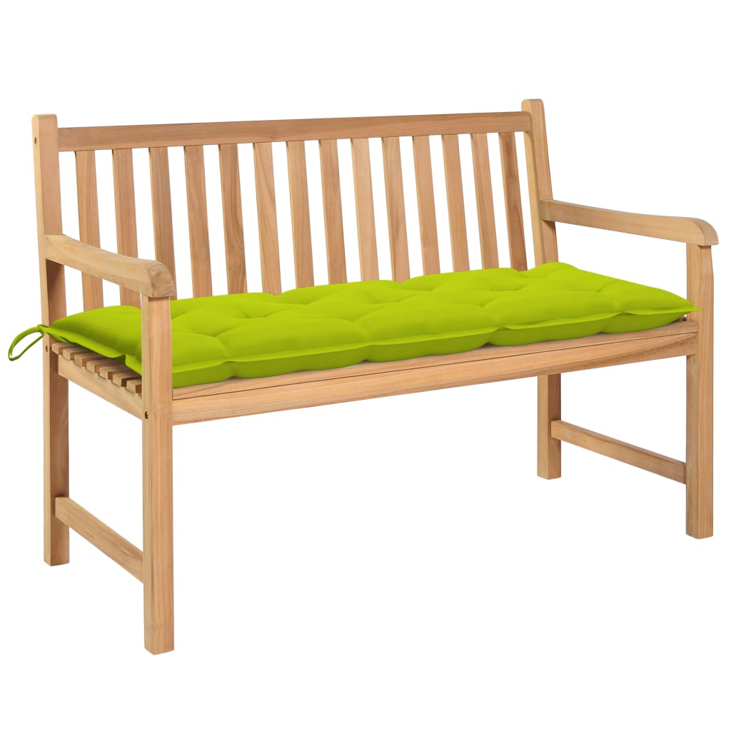 Gartenbank mit Hellgrüner Auflage 120 cm Massivholz Teak