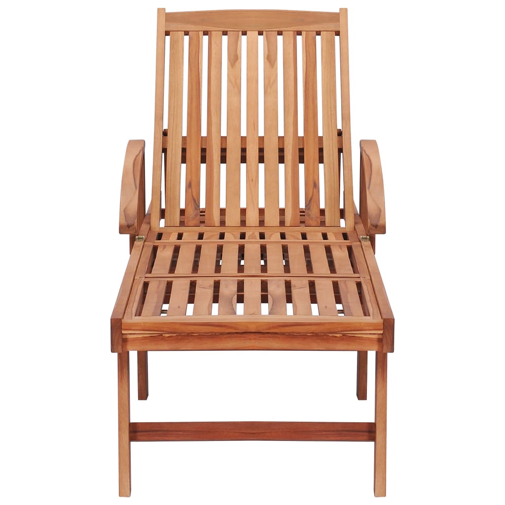 Sonnenliege mit Auflage Grau Massivholz Teak
