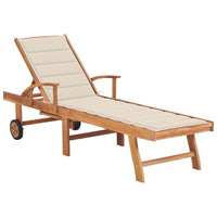 Thumbnail for Sonnenliege mit Auflage Creme Massivholz Teak