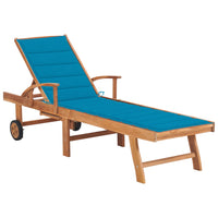 Thumbnail for Sonnenliege mit Auflage Blau Massivholz Teak