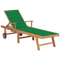 Thumbnail for Sonnenliege mit Auflage Grün Massivholz Teak