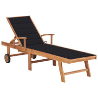 Thumbnail for Sonnenliege mit Auflage Schwarz Massivholz Teak
