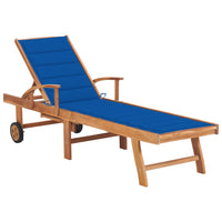 Thumbnail for Sonnenliege mit Auflage Königsblau Massivholz Teak