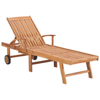 Thumbnail for Sonnenliege mit Auflage Graues Karomuster Massivholz Teak