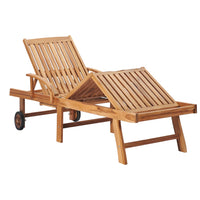 Thumbnail for Sonnenliege mit Auflage Graues Karomuster Massivholz Teak