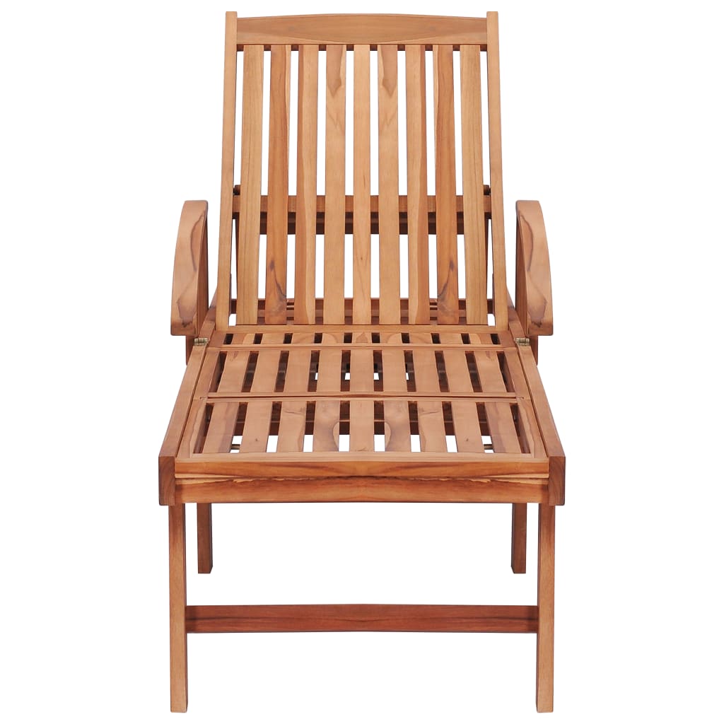 Sonnenliege mit Auflage Graues Karomuster Massivholz Teak