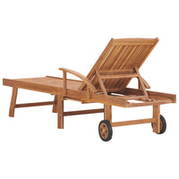 Thumbnail for Sonnenliege mit Auflage Graues Karomuster Massivholz Teak